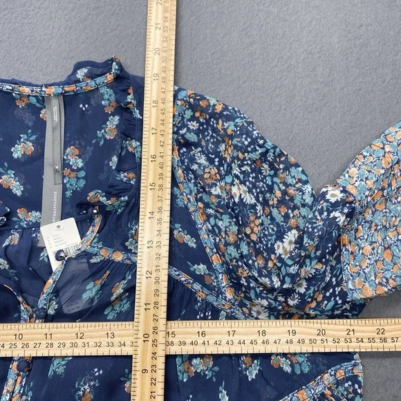 Anthropologie Sheer Babydoll‎ Blouse Blue Floral Size M Festival Boho Hippie NEW - Picture 7 of 11